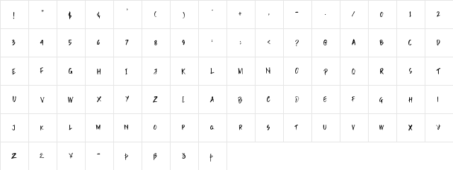 Rain Brush Regular  glyph index