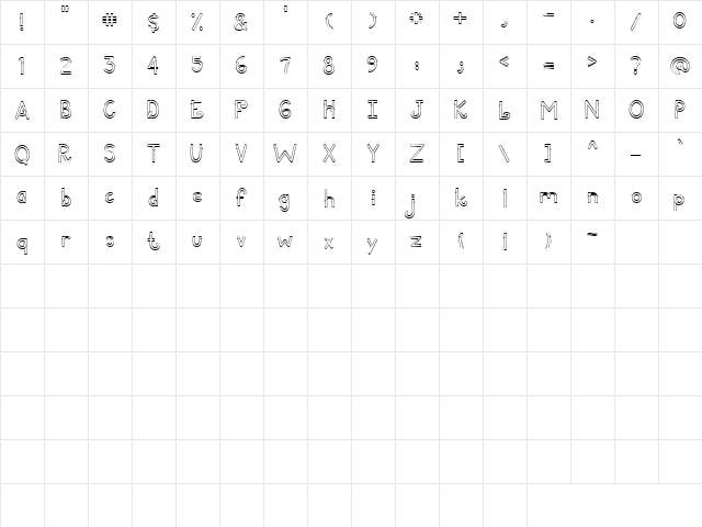 LD Dazzle Regular  glyph index
