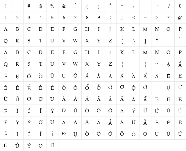 VI Trinh Nu Hoa Normal  glyph index