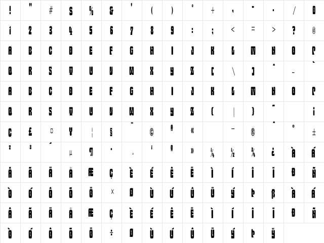 Fillmore kk Condensed  glyph index