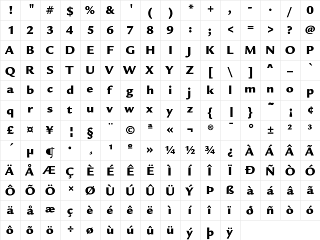 LegacySansEF Ultra  glyph index