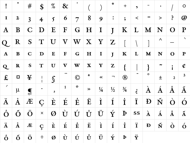 DTLVandenKeereD CapsBold  glyph index