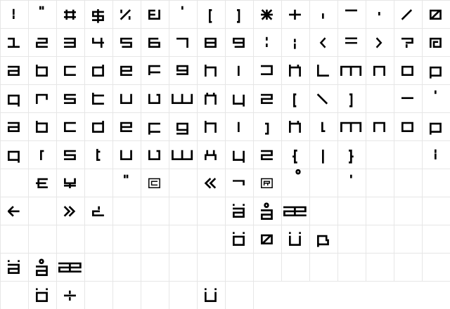 DS SQR75 Regular  glyph index