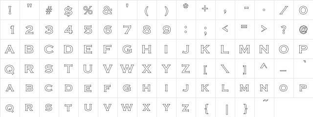 Cripse Hollow Regular  glyph index