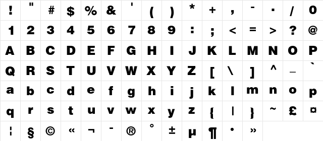 HeliosBlackC Regular  glyph index