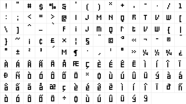 PF Online Three Pro DoubleUni  glyph index