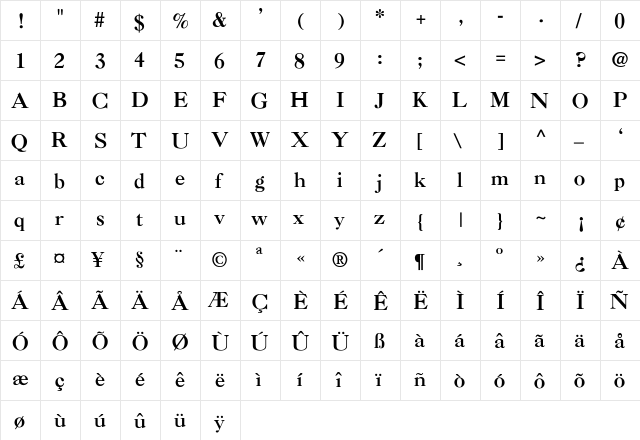 Nelsie-Thin Regular  glyph index