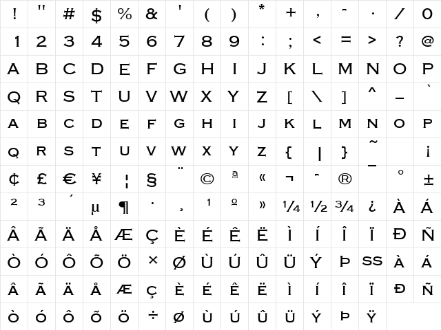 Copperplate-Gothic Regular  glyph index