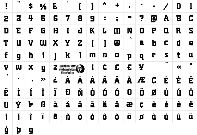 Plumber's Gothic Regular  glyph index