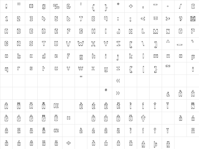 Dreamspiked Regular  glyph index