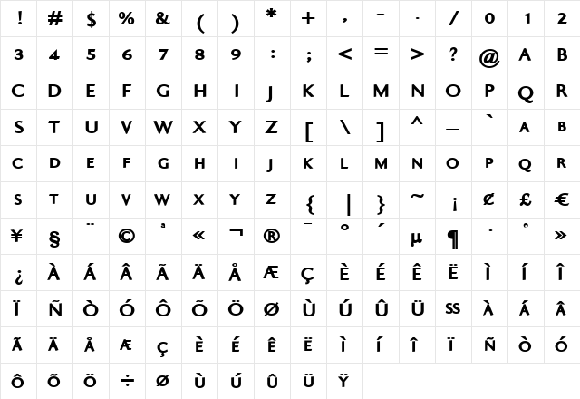 Ela Sans Black Caps Regular  glyph index