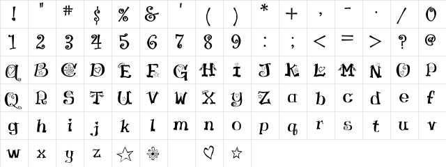 Angel Regular  glyph index