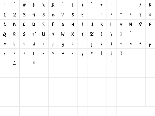 Nattanio Regular  glyph index