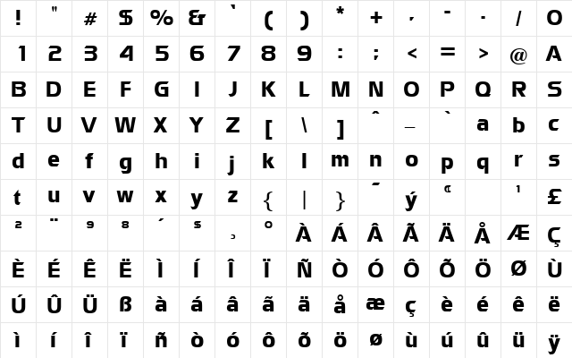 Watford Regular  glyph index