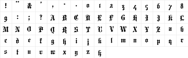 Portcullion Bold  glyph index