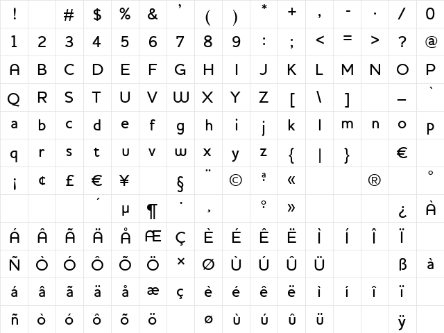 HouschkaMedium Regular  glyph index