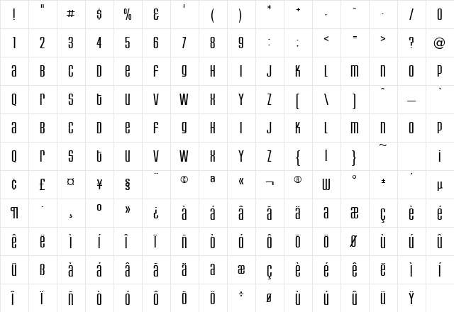 HouseGothic-LightAltCaps Regular  glyph index