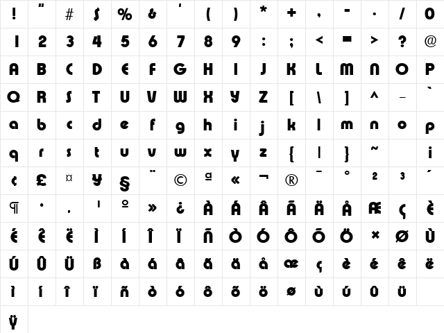 ExpressaLH Bold  glyph index