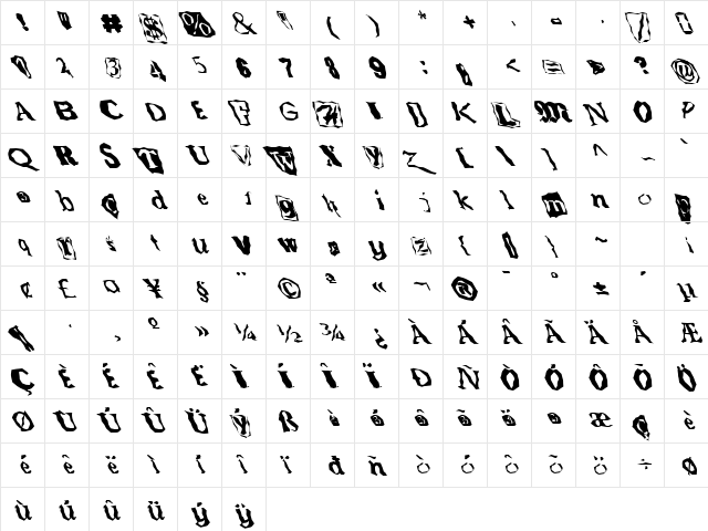 FZ WACKY 50 LEFTY Normal  glyph index