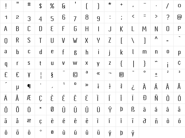 Cynapse Pro OSF Bold  glyph index