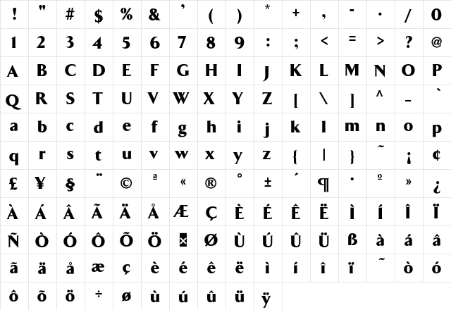 ArrowBlack Regular  glyph index