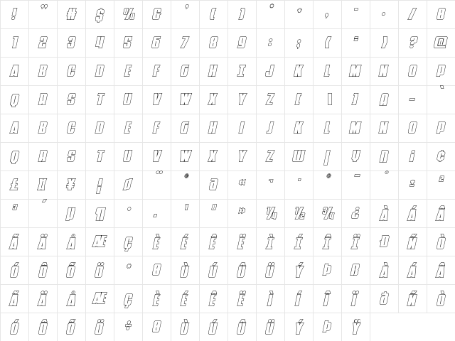 Punch Outline Italic Regular  glyph index