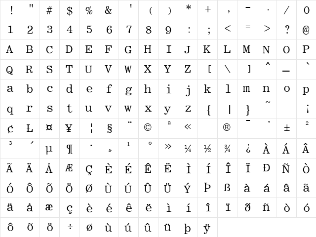 GE Romulus FW Regular  glyph index