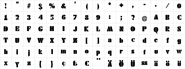 SchabLonski Regular  glyph index