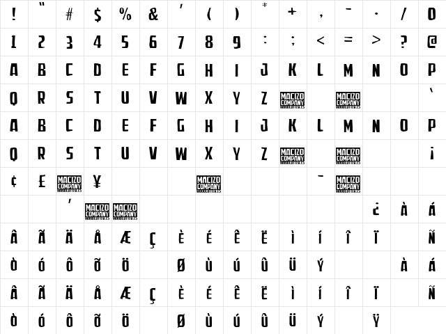 Macizo Company Regular  glyph index