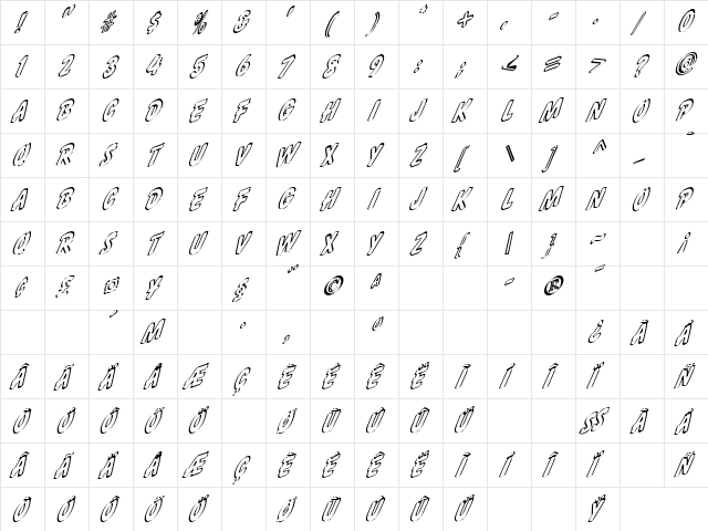Fly Right I Regular  glyph index