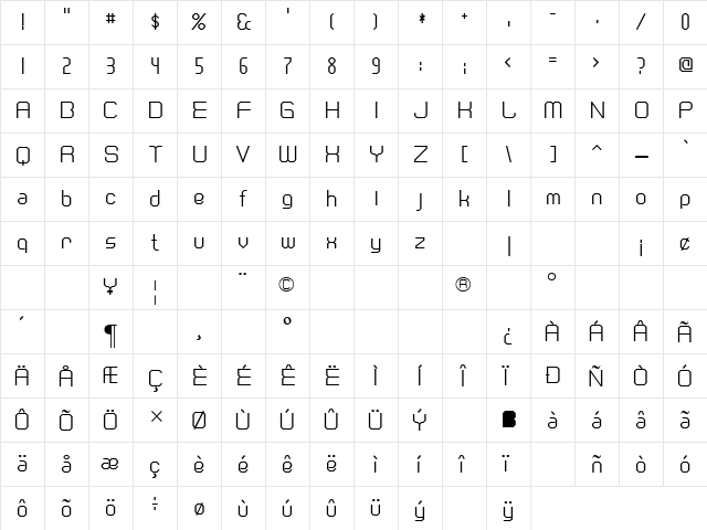 Cranberry Gin Regular  glyph index