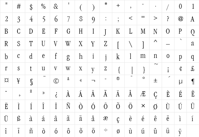 GaramondLitCdITC Medium  glyph index