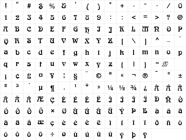 Art Deco SSi Regular  glyph index