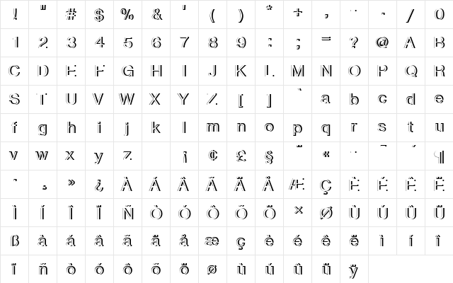 NimbusSanDRegRe1 Regular  glyph index