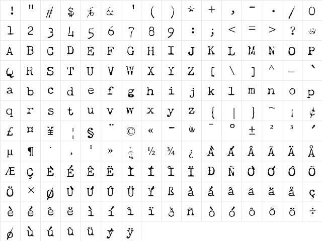 Chandler42 Regular  glyph index