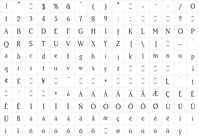 Brighton Light  glyph index