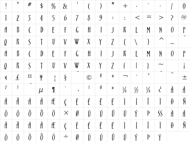 Cancione ITC Std Regular  glyph index