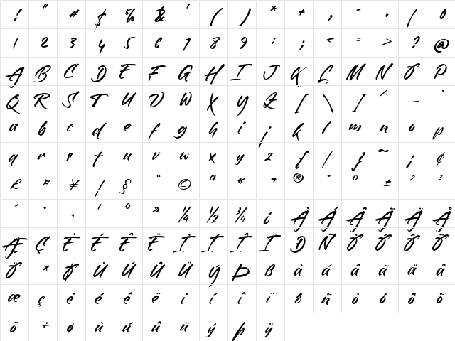 Rollingtime Regular  glyph index