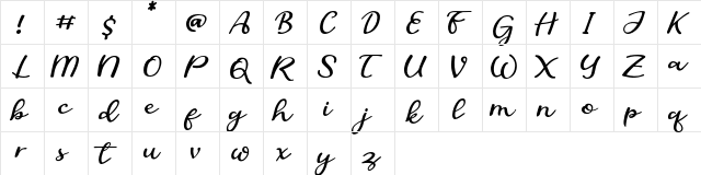 Sofia Regular  glyph index