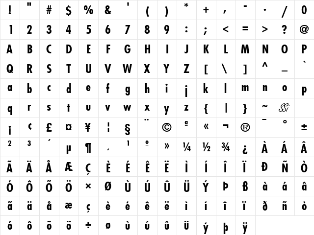 Kudos Black Condensed SSi Bold Condensed  glyph index