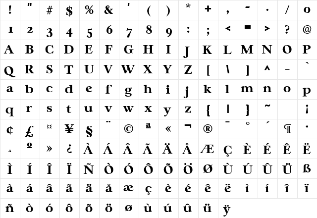 Casablanca SF Bold  glyph index