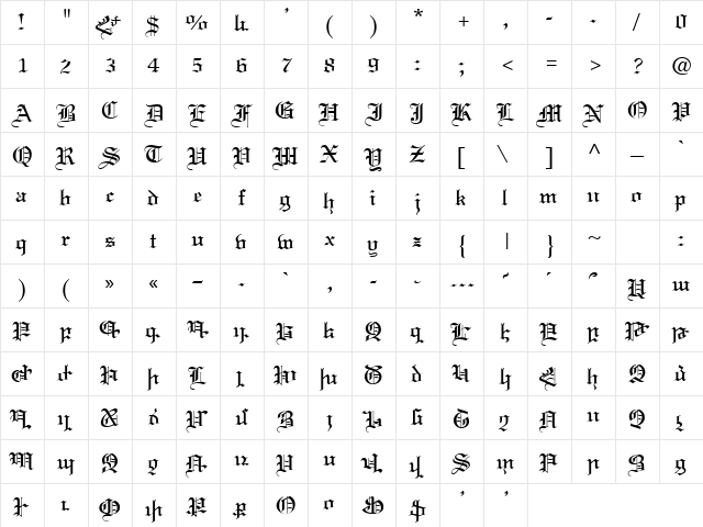 ArTarumianHamagumar Regular  glyph index