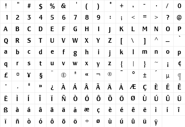 LesmoreMediumCondensed Roman  glyph index