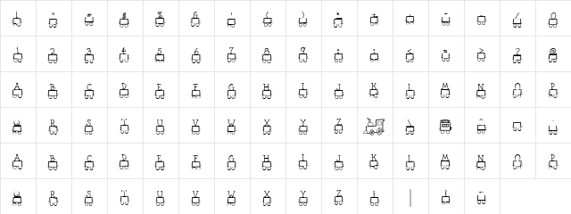 LD Choo Choo Regular  glyph index