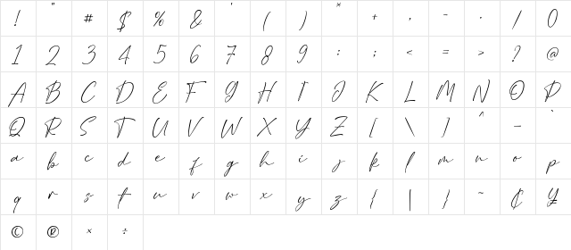 Right Here Regular  glyph index