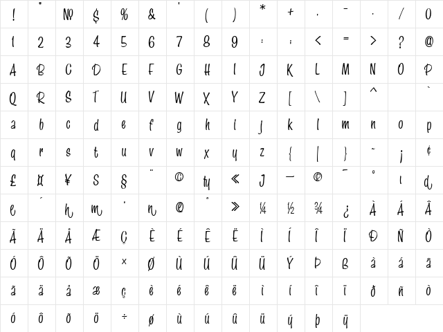 LHF Speedstyle II Regular  glyph index