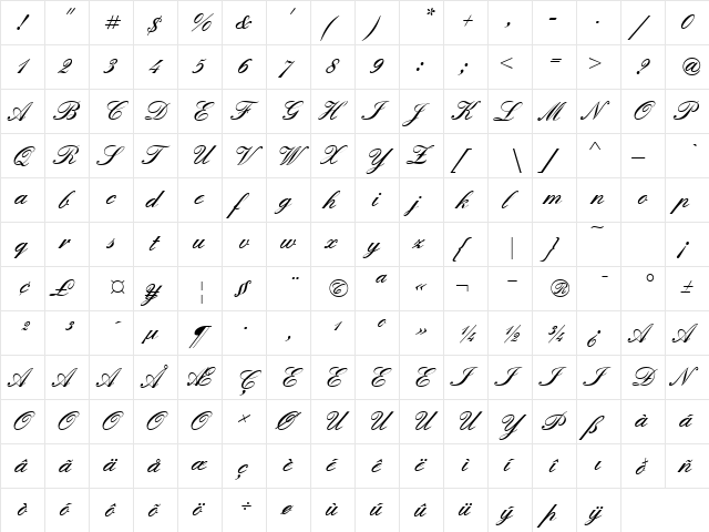 QuadrilleScriptBlackSSK Regular  glyph index