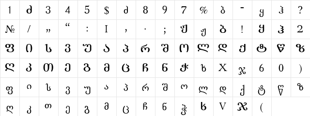 LITERATURULY A&V Regular  glyph index