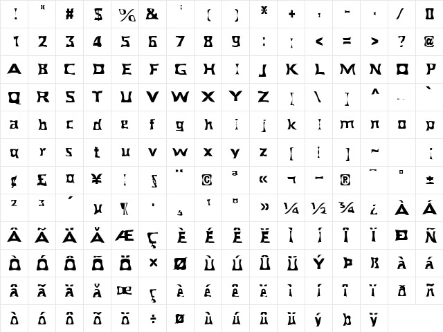 FZ WARPED 40 Normal  glyph index