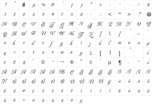PoeticDB Normal  glyph index
